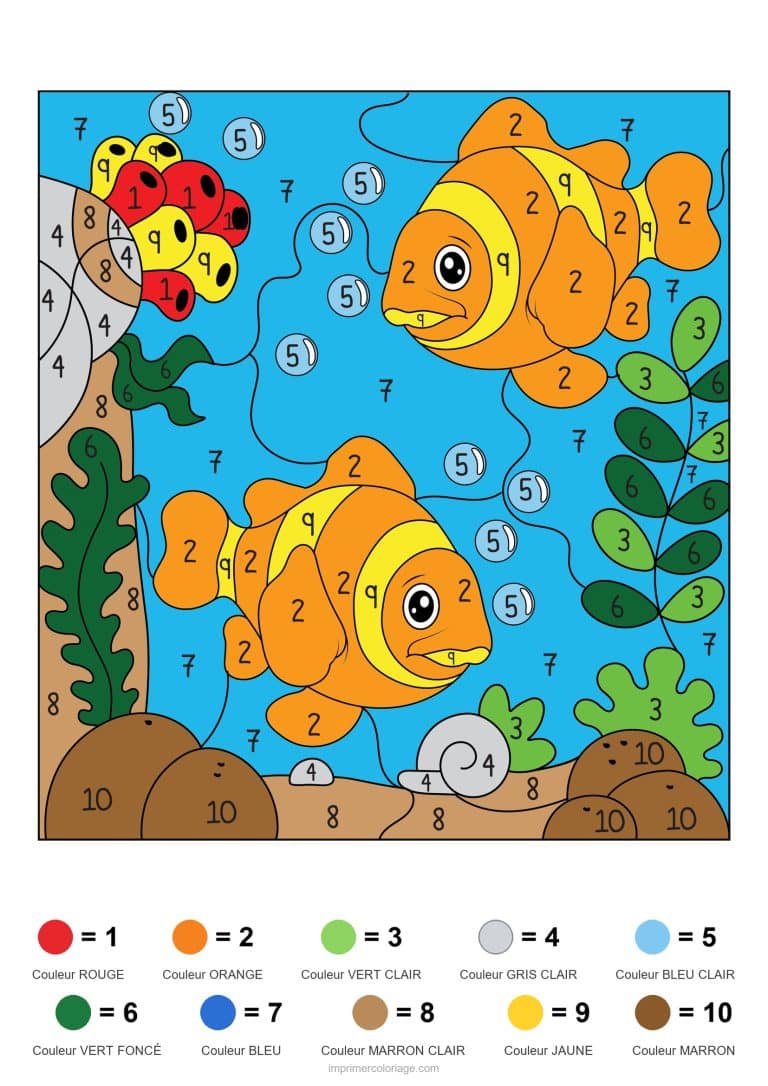 coloriage magique animaux poisson clown modele, dessin gratuit &agrave; imprimer