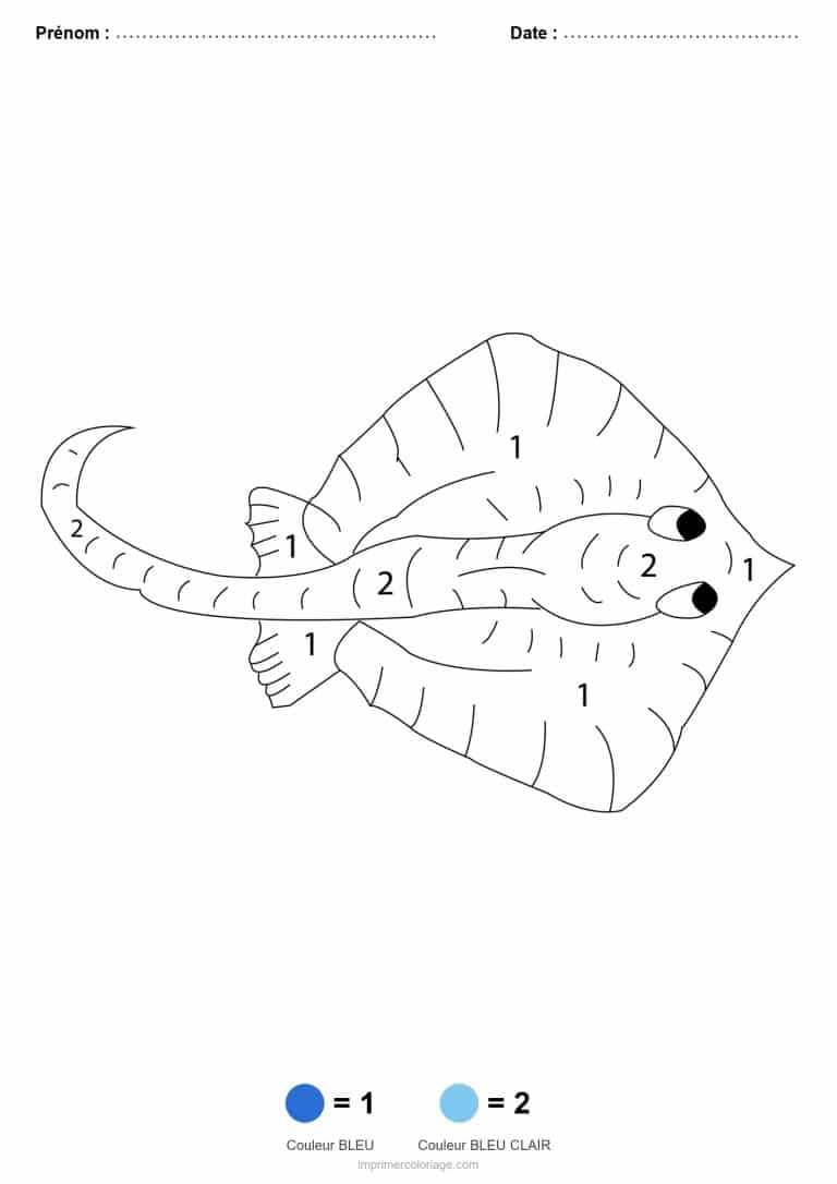 coloriage magique animaux raie, dessin gratuit &agrave; imprimer