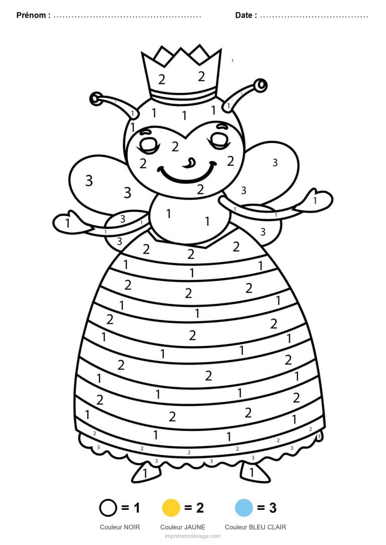 coloriage magique animaux reine des abeilles, dessin gratuit &agrave; imprimer