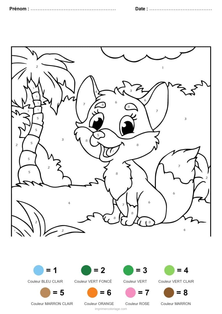 coloriage magique animaux renard 3, dessin gratuit &agrave; imprimer