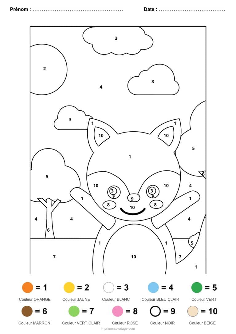 coloriage magique animaux renard, dessin gratuit &agrave; imprimer