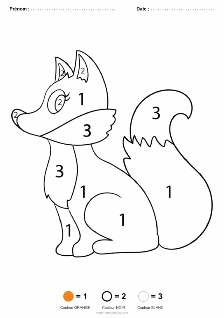 coloriage magique animaux renard assis, dessin gratuit &agrave; imprimer