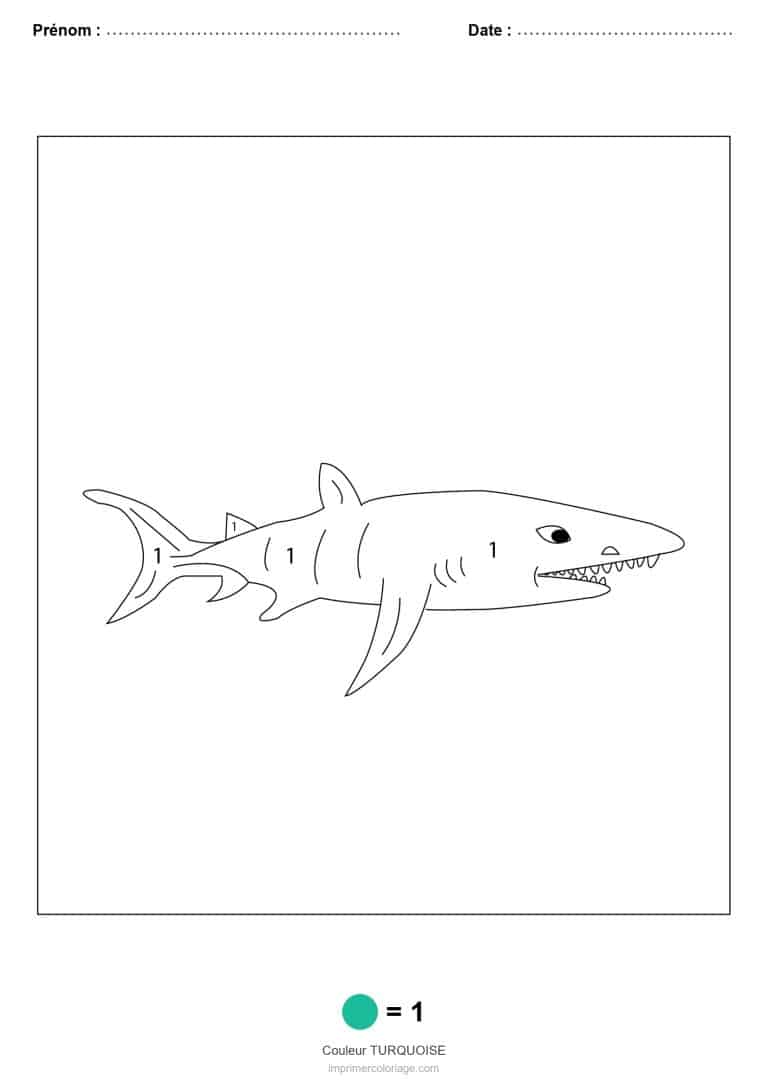 coloriage magique animaux requin, dessin gratuit &agrave; imprimer