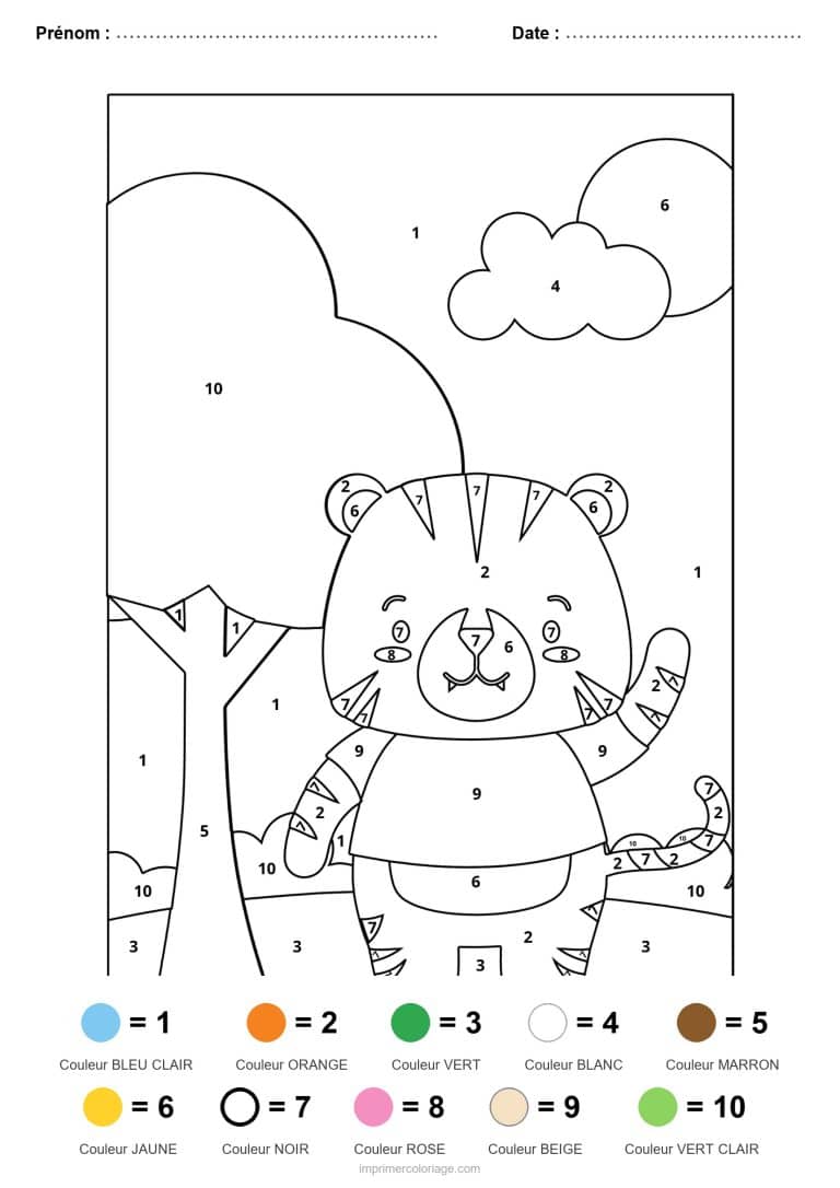 coloriage magique animaux tigre, dessin gratuit &agrave; imprimer