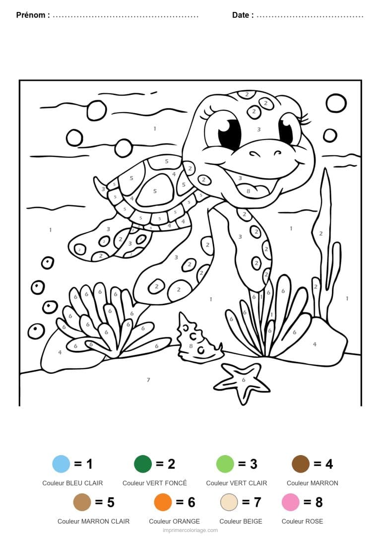 coloriage magique animaux tortue de mer, dessin gratuit &agrave; imprimer