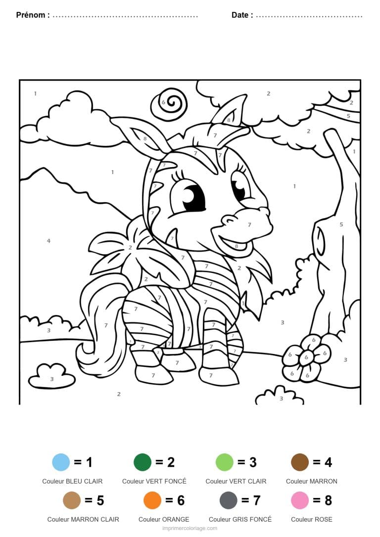 coloriage magique animaux zebre, dessin gratuit &agrave; imprimer