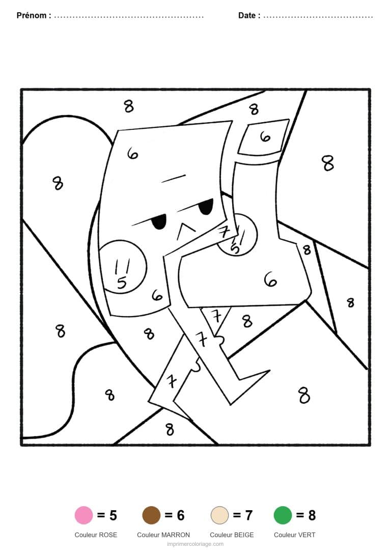 coloriage magique calcul personnage pi, dessin gratuit &agrave; imprimer