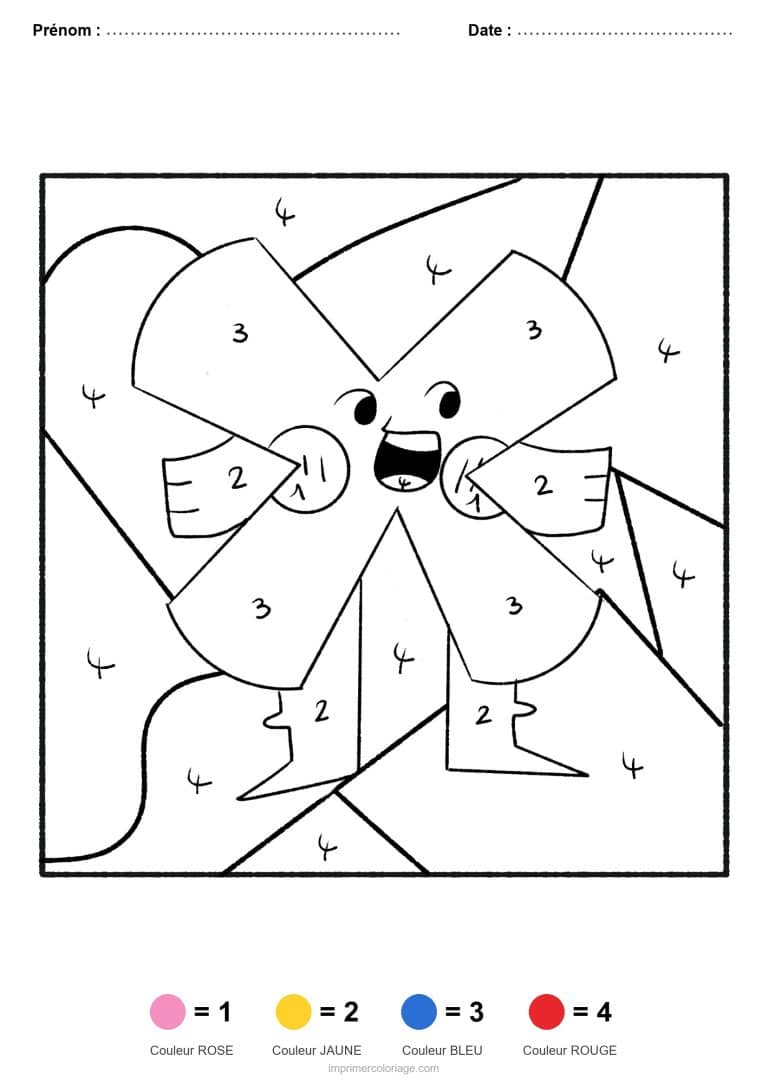 coloriage magique calcul signe multiplier, dessin gratuit &agrave; imprimer