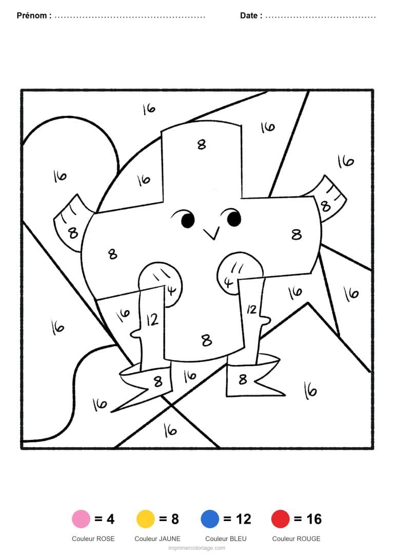 coloriage magique calcul signe plus, dessin gratuit &agrave; imprimer