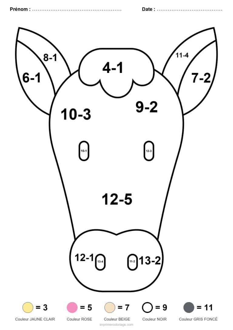 coloriage magique ce2 ane soustraction - dessin gratuit &agrave; imprimer