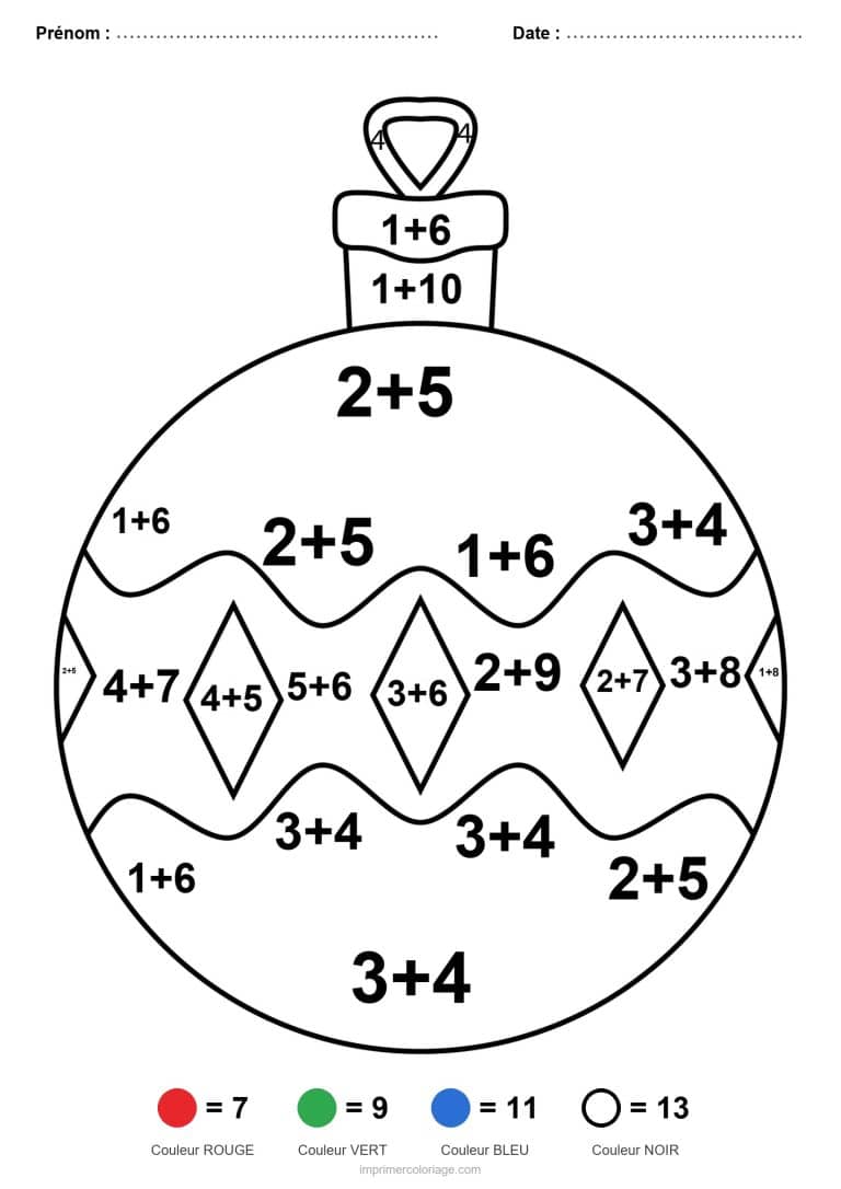 coloriage magique ce2 boule de noel addition - dessin gratuit &agrave; imprimer