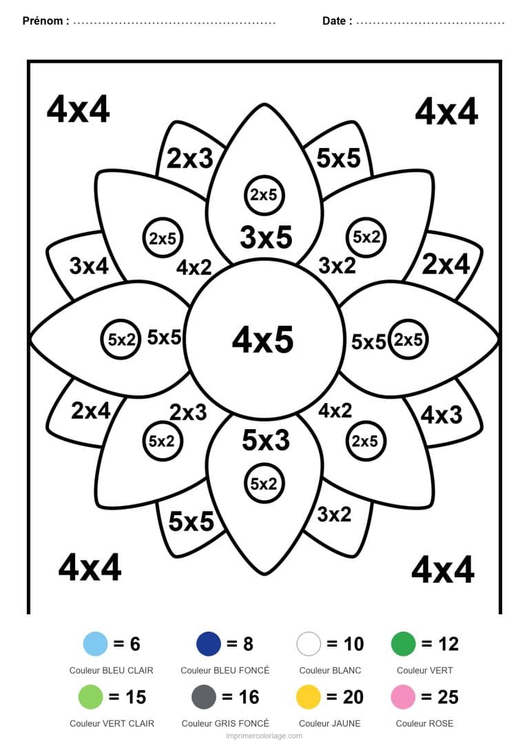 coloriage magique ce2 fleur etoilee multiplication - dessin gratuit &agrave; imprimer