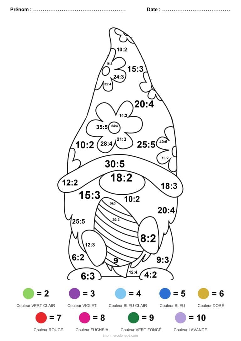 coloriage magique ce2 gnome de paques division - dessin gratuit &agrave; imprimer