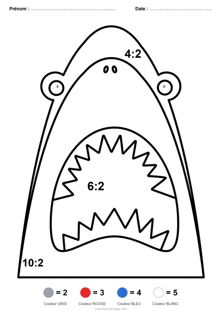 coloriage magique ce2 gueule de requin division - dessin gratuit &agrave; imprimer