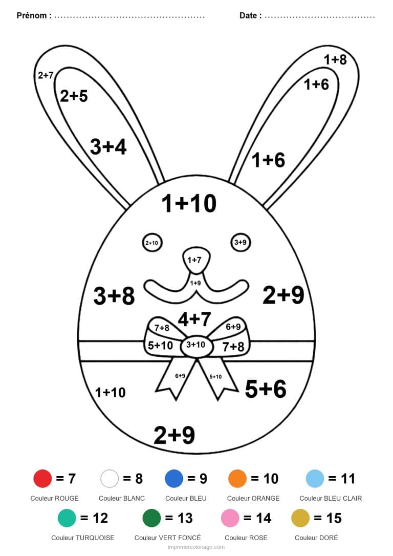 coloriage magique ce2 lapin oeuf addition - dessin gratuit &agrave; imprimer