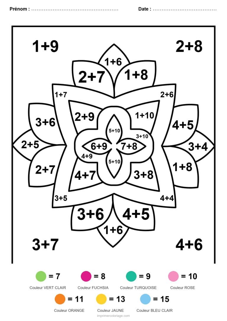 coloriage magique ce2 mandala en pointes addition - dessin gratuit &agrave; imprimer