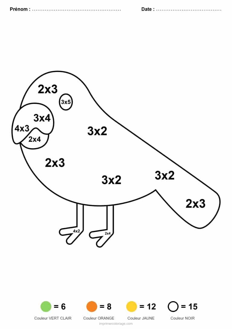 coloriage magique ce2 oiseau multiplication - dessin gratuit &agrave; imprimer