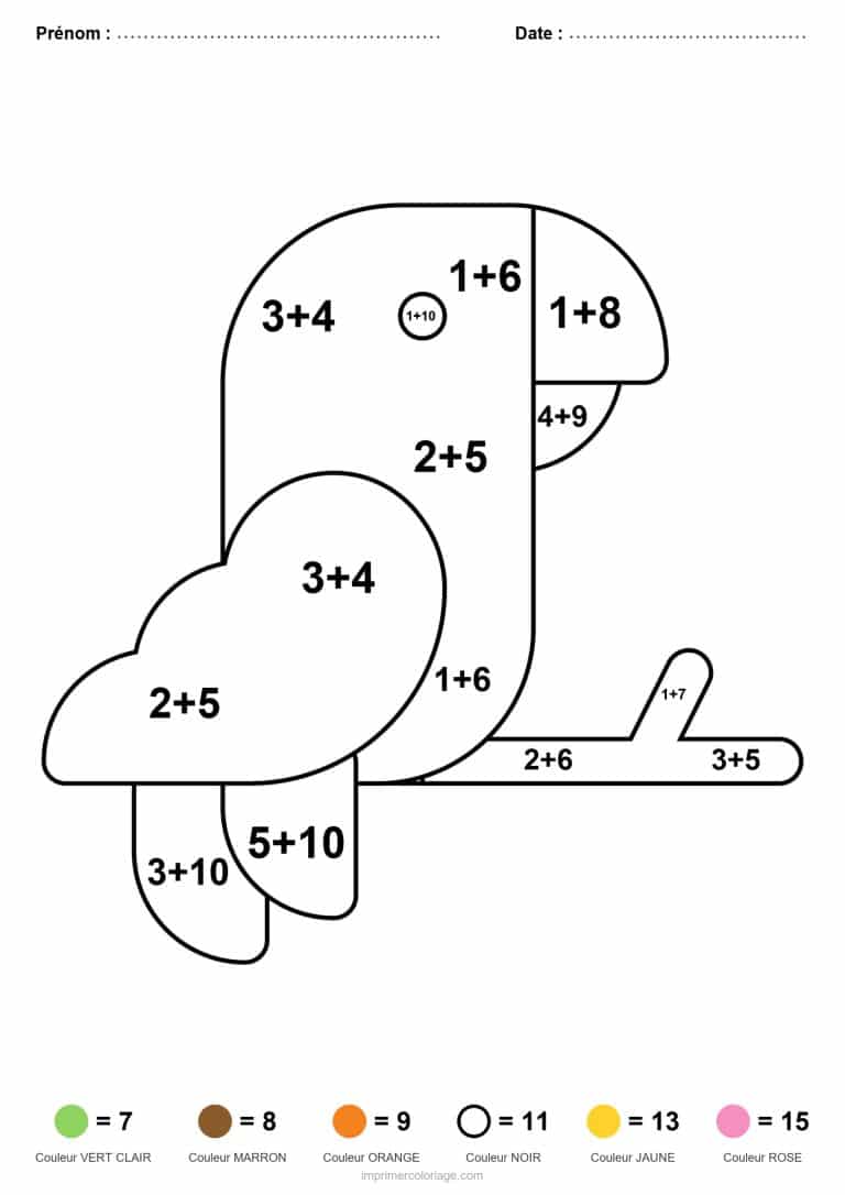 coloriage magique ce2 perroquet addition - dessin gratuit &agrave; imprimer