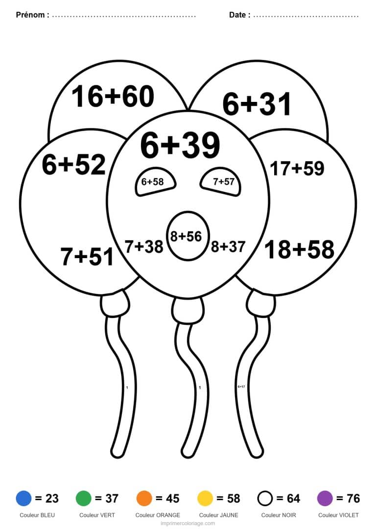 coloriage magique cm1 ballons d halloween addition - dessin gratuit &agrave; imprimer
