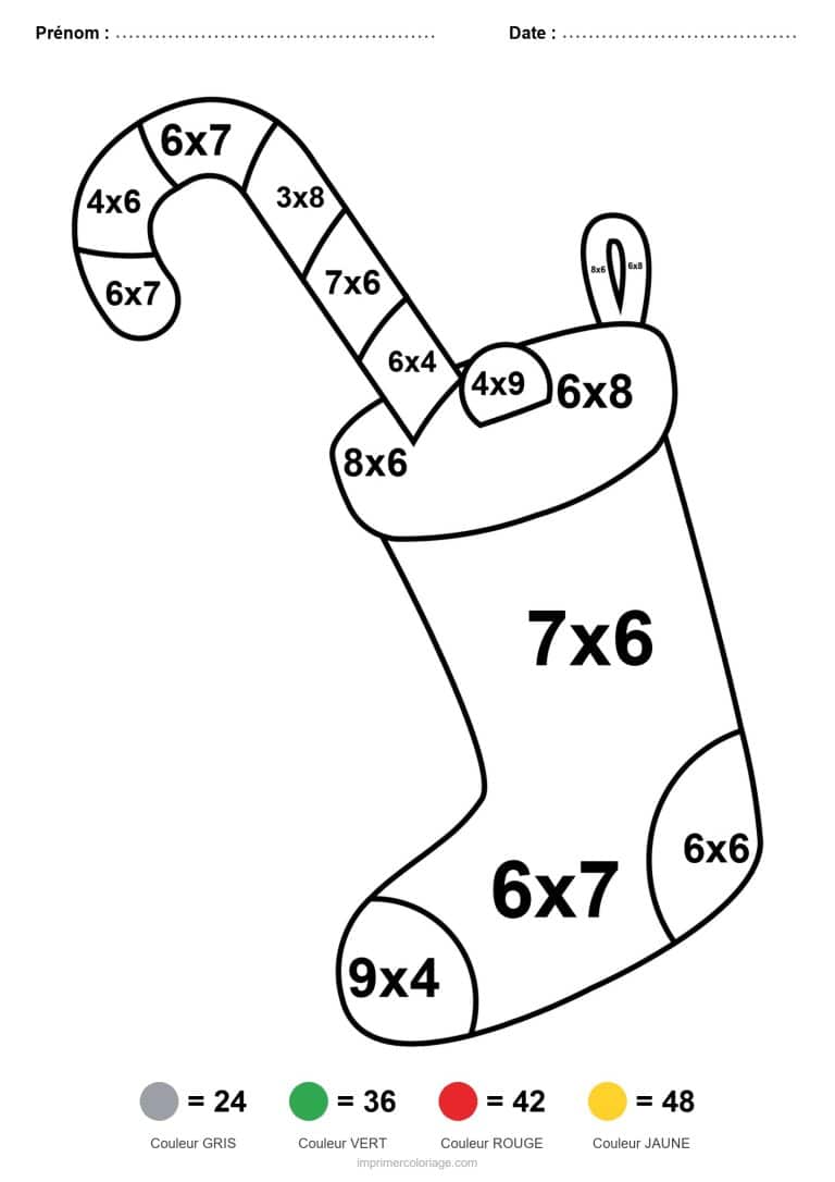 coloriage magique cm1 chaussette de noel multiplication - dessin gratuit &agrave; imprimer