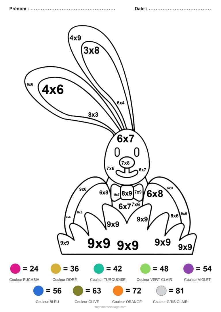 coloriage magique cm1 lapin dans l herbe multiplication - dessin gratuit &agrave; imprimer