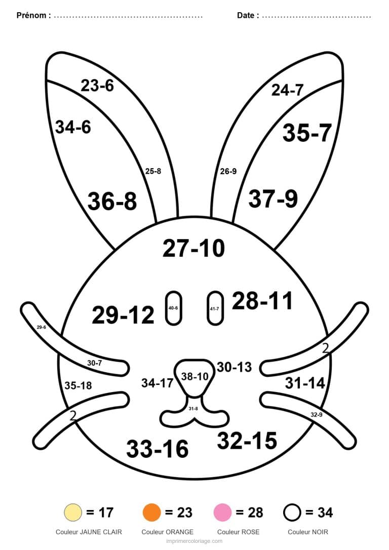coloriage magique cm1 lapin soustraction - dessin gratuit &agrave; imprimer