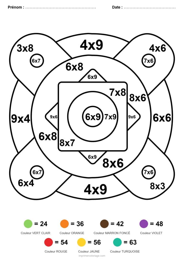 coloriage magique cm1 mandala a anneaux multiplication - dessin gratuit &agrave; imprimer