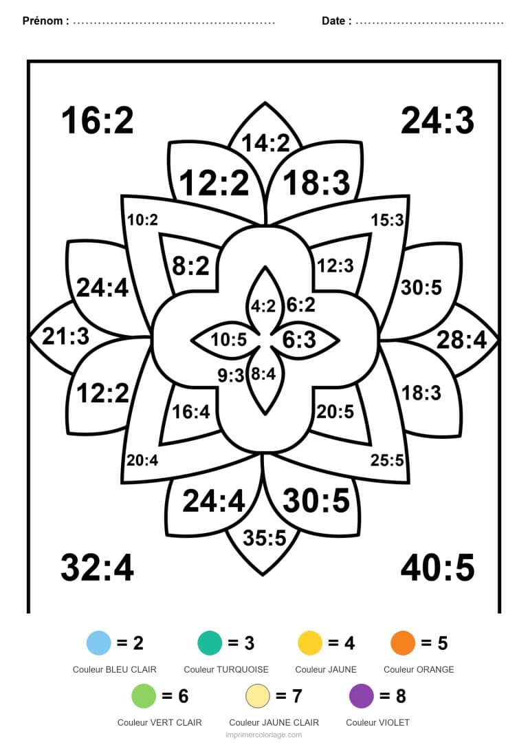 coloriage magique cm1 mandala a pointes division - dessin gratuit &agrave; imprimer