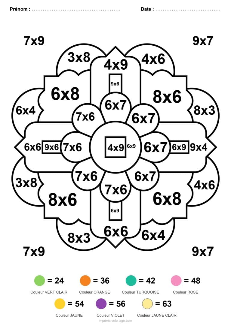 coloriage magique cm1 mandala en croix multiplication - dessin gratuit &agrave; imprimer