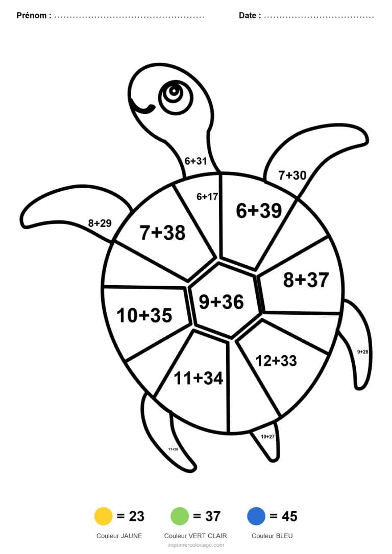 coloriage magique cm1 tortue addition - dessin gratuit &agrave; imprimer