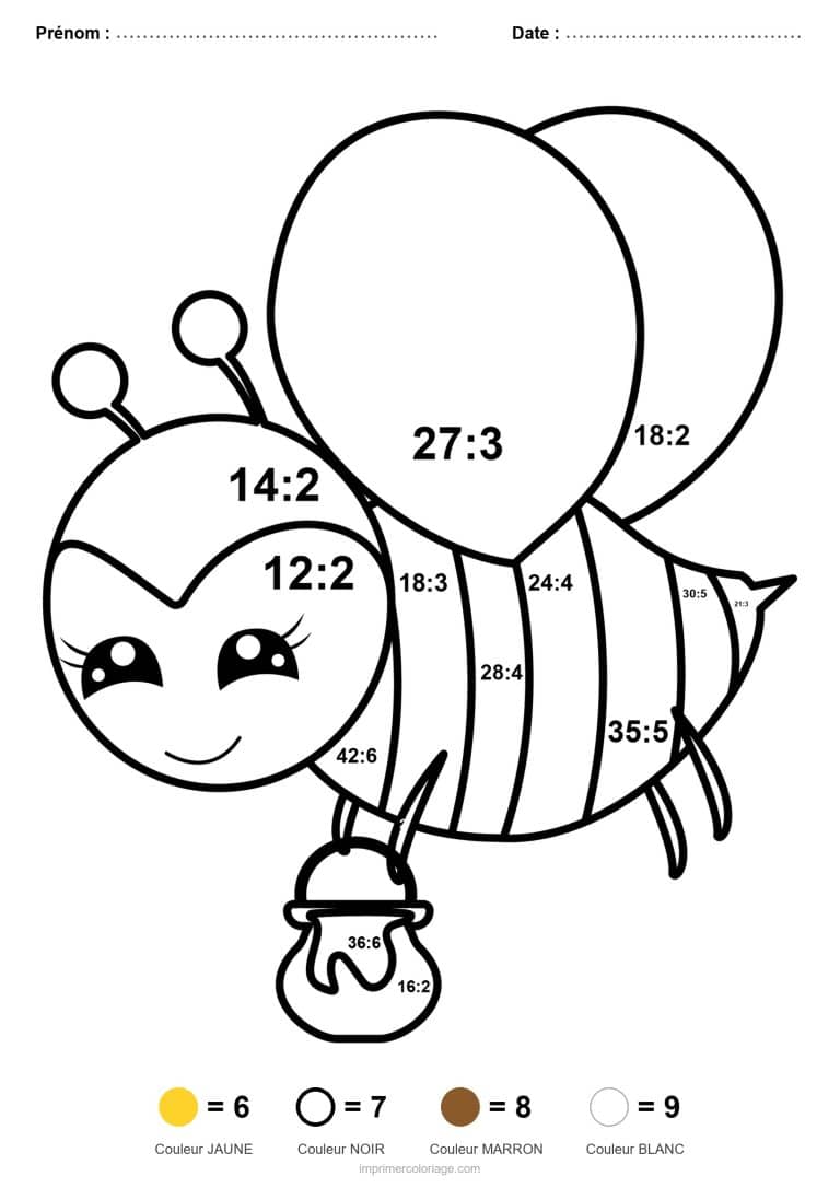 coloriage magique cm2 abeille division - dessin gratuit &agrave; imprimer