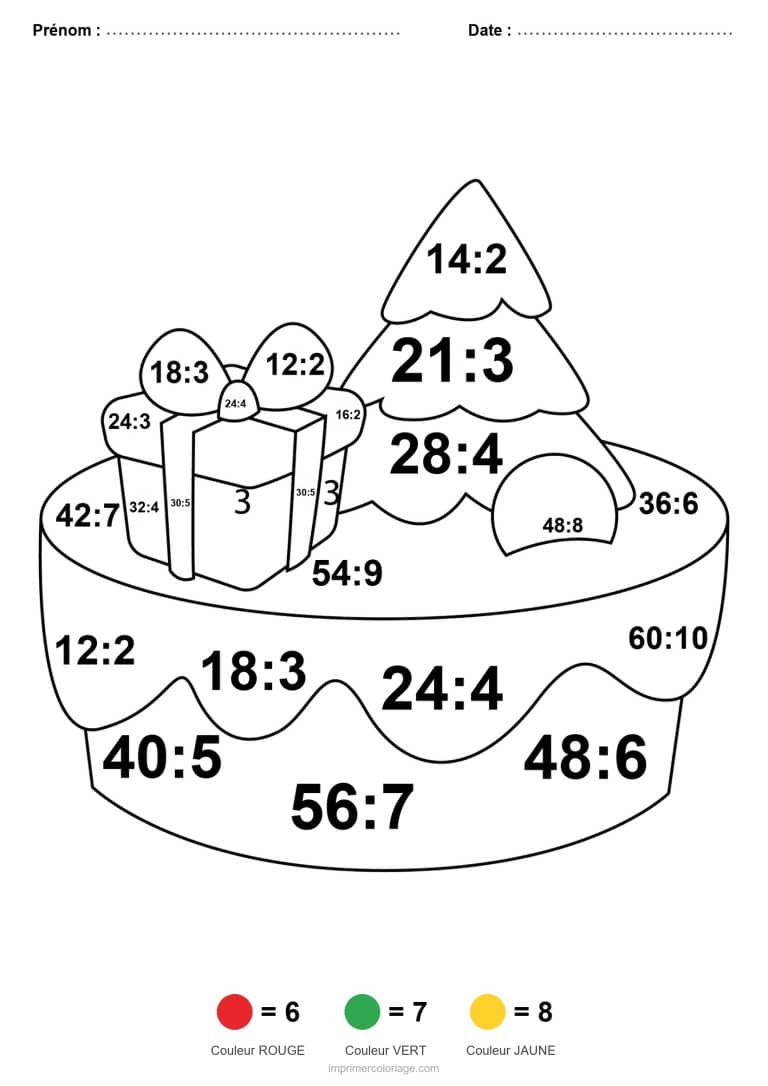 coloriage magique cm2 gateau de noel division - dessin gratuit &agrave; imprimer
