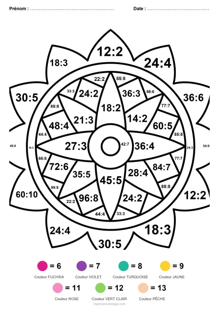 coloriage magique cm2 mandala a facettes division - dessin gratuit &agrave; imprimer