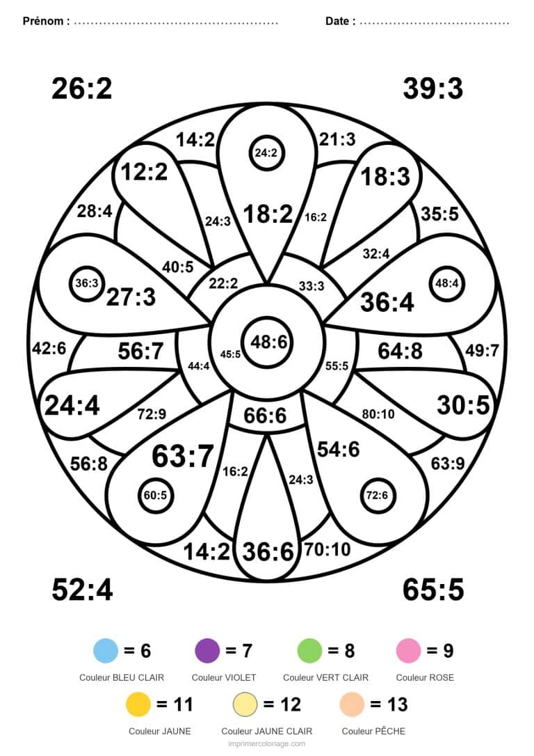 coloriage magique cm2 mandala en rosace division - dessin gratuit &agrave; imprimer