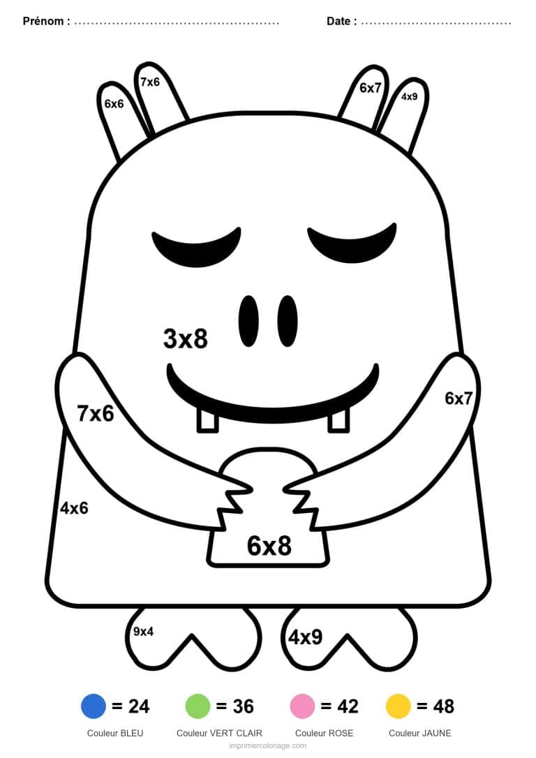 coloriage magique cm2 monstre a cornes multiplication - dessin gratuit &agrave; imprimer
