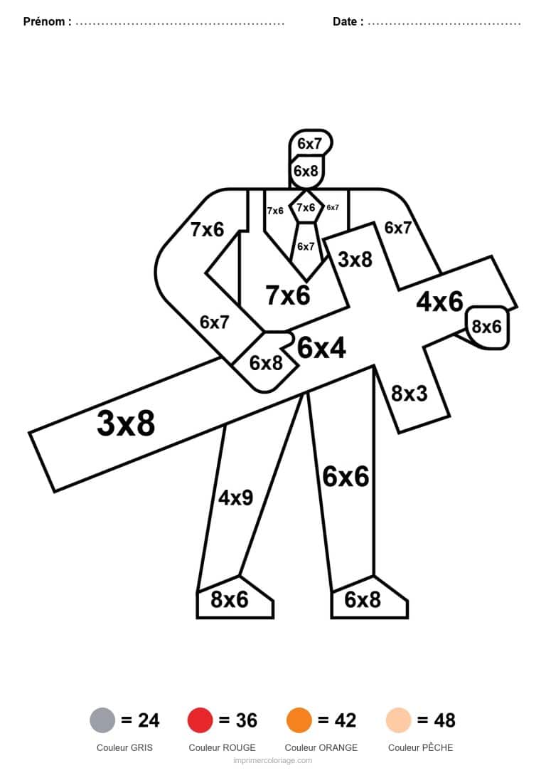 coloriage magique cm2 zombie a la croix multiplication - dessin gratuit &agrave; imprimer