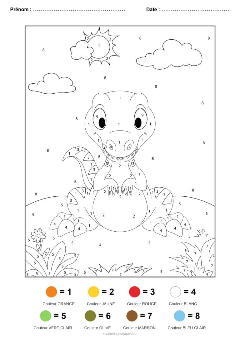 coloriage magique dinosaure bebe dinosaure et oeuf, dessin gratuit &agrave; imprimer