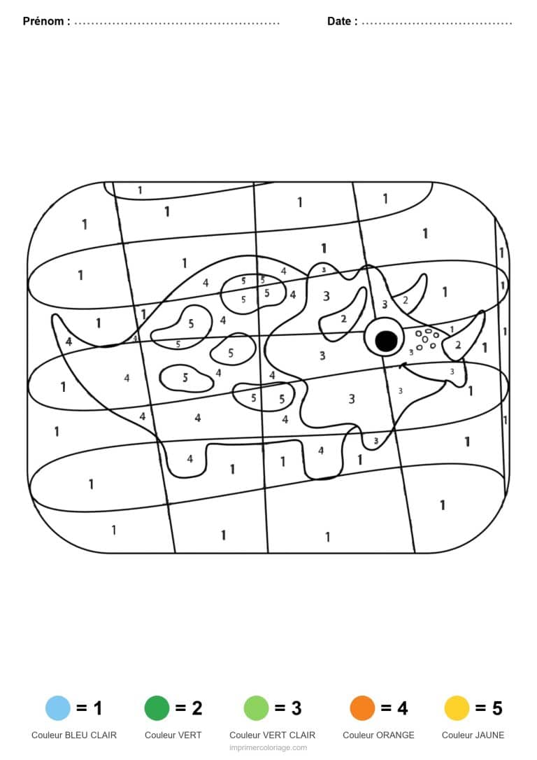 coloriage magique dinosaure dinosaure a cornes, dessin gratuit &agrave; imprimer