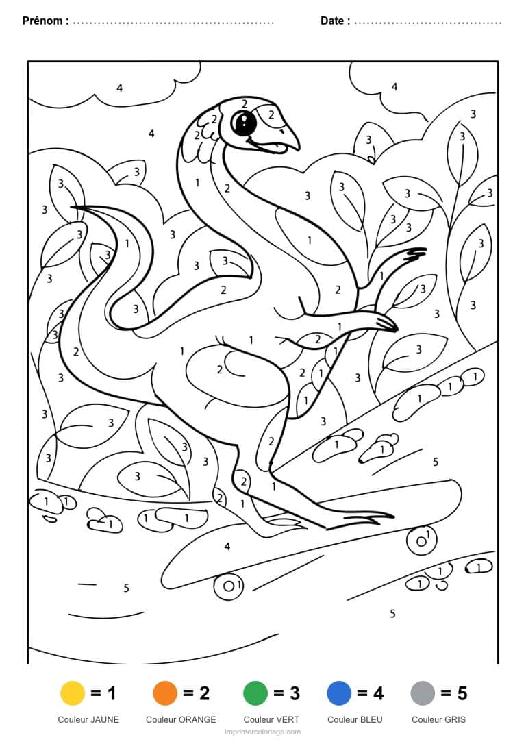 coloriage magique dinosaure dinosaure a la plage, dessin gratuit &agrave; imprimer