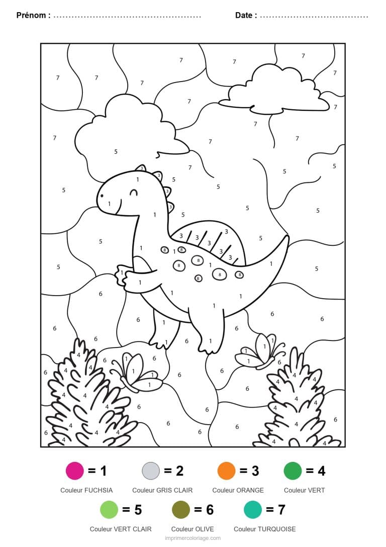 coloriage magique dinosaure dinosaure a pois, dessin gratuit &agrave; imprimer