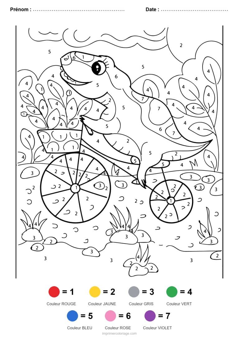 coloriage magique dinosaure dinosaure a velo, dessin gratuit &agrave; imprimer