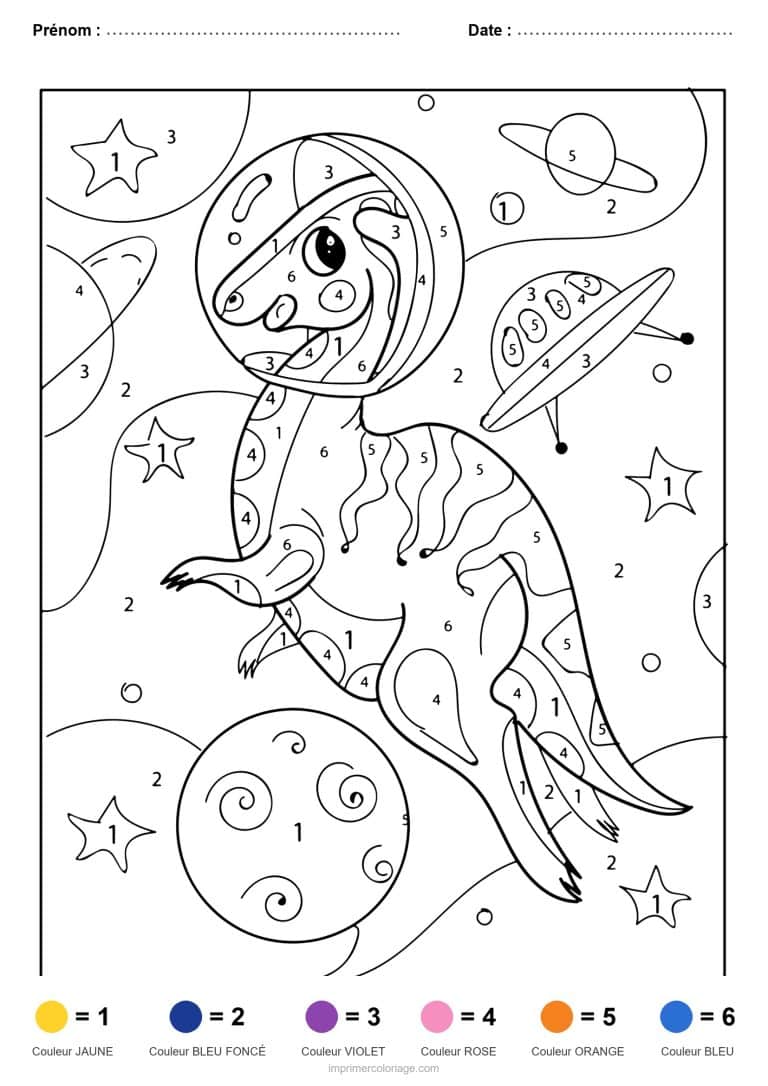 coloriage magique dinosaure dinosaure astronaute, dessin gratuit &agrave; imprimer