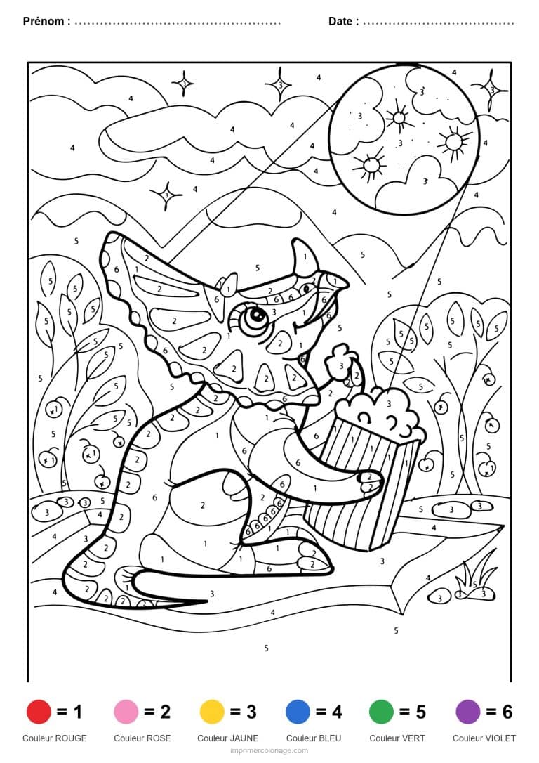 coloriage magique dinosaure dinosaure au cupcake, dessin gratuit &agrave; imprimer