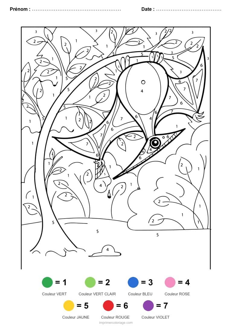 coloriage magique dinosaure dinosaure au long cou, dessin gratuit &agrave; imprimer