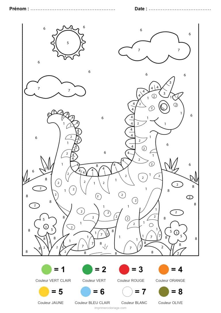 coloriage magique dinosaure dinosaure au soleil 2, dessin gratuit &agrave; imprimer