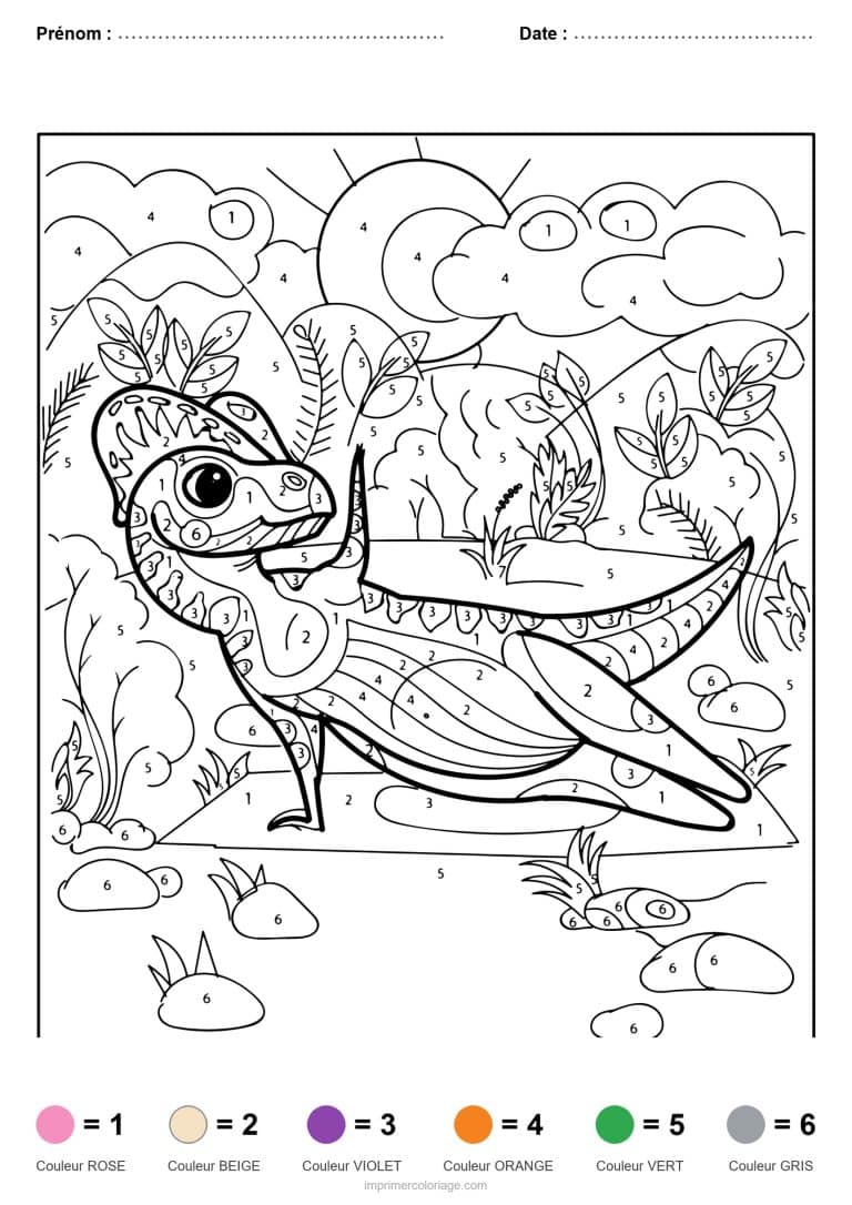 coloriage magique dinosaure dinosaure endormi, dessin gratuit &agrave; imprimer