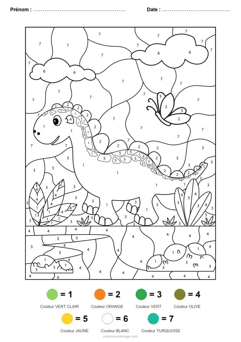 coloriage magique dinosaure dinosaure et papillon 2, dessin gratuit &agrave; imprimer
