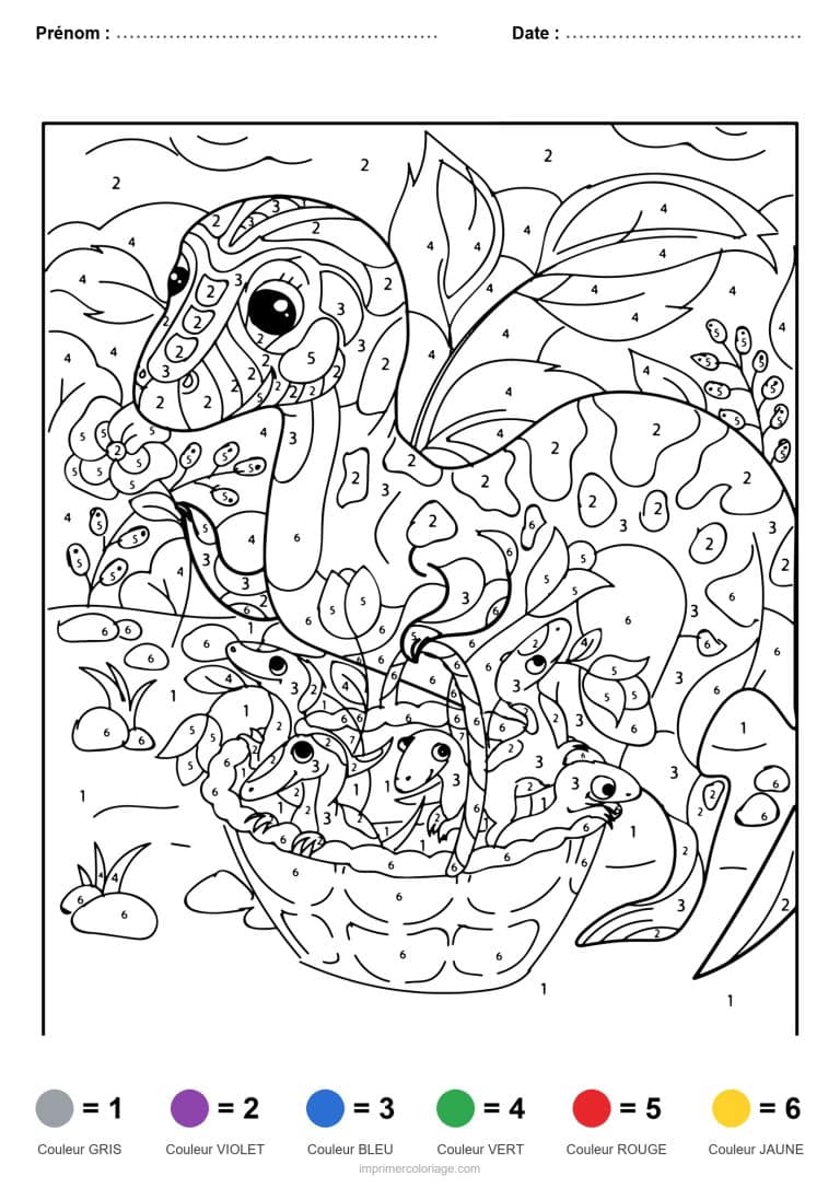 coloriage magique dinosaure dinosaure et son nid, dessin gratuit &agrave; imprimer