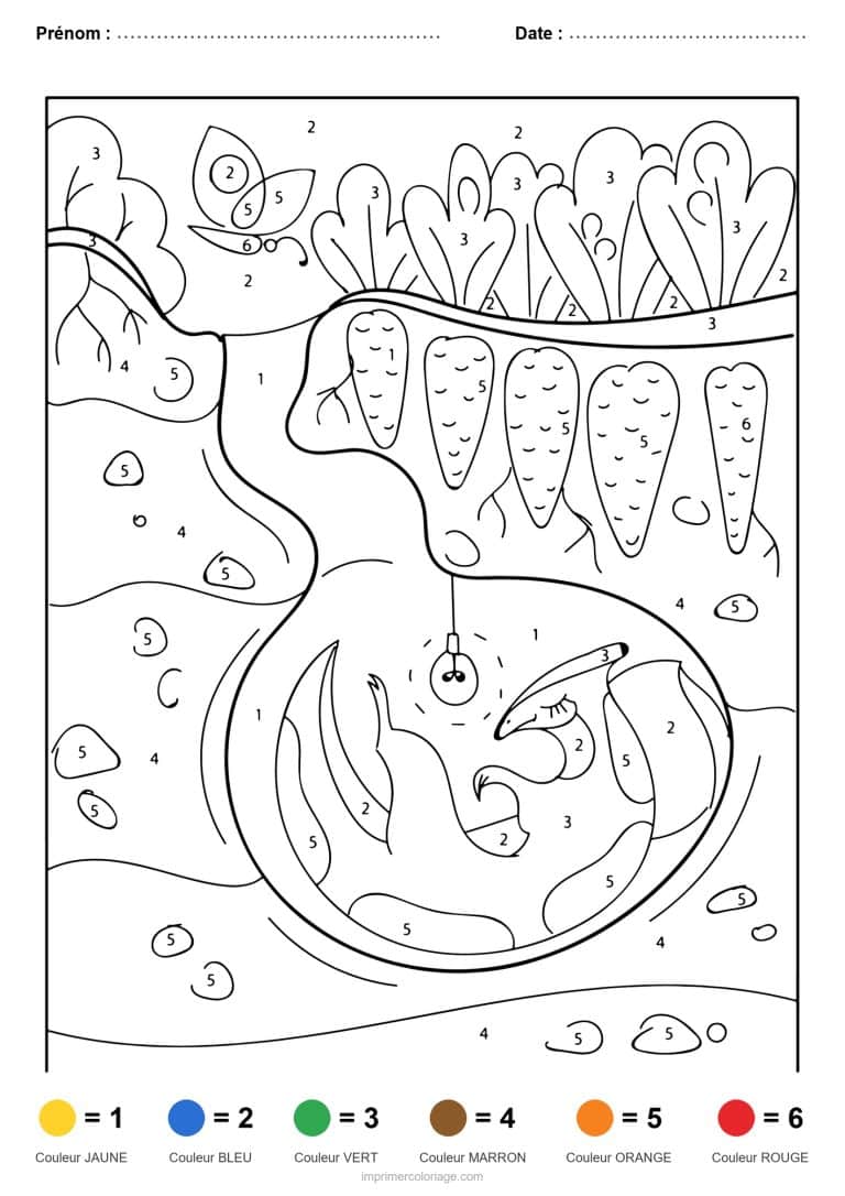coloriage magique dinosaure dinosaure souterrain, dessin gratuit &agrave; imprimer