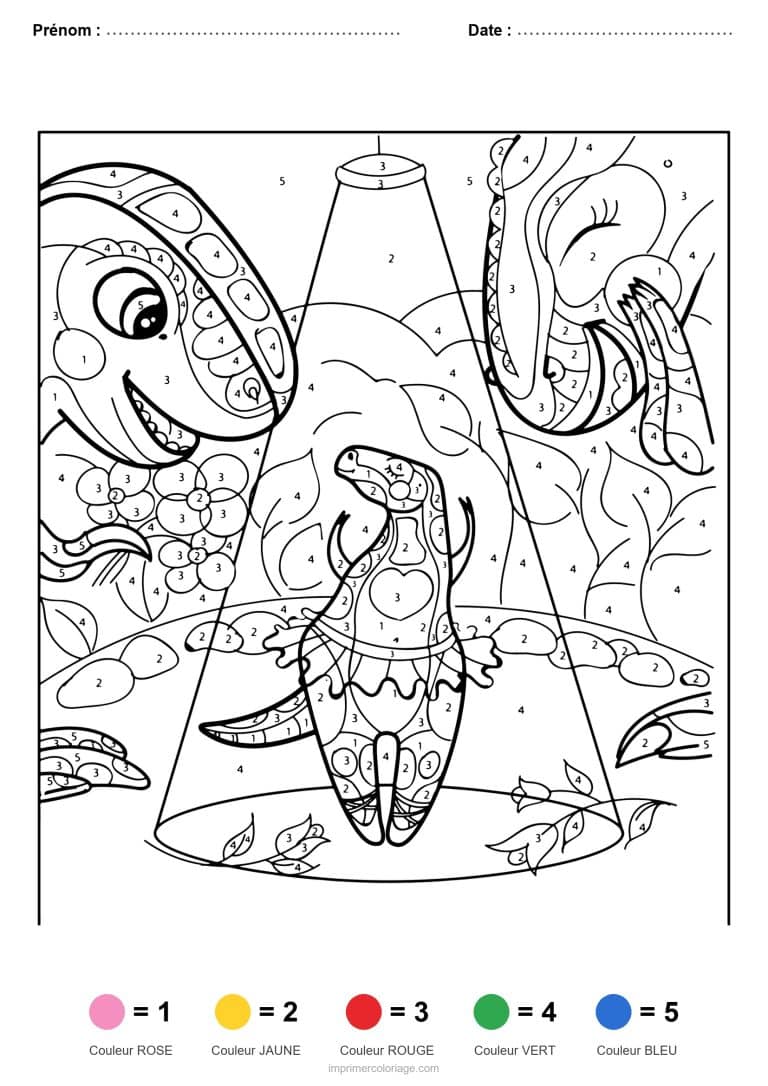 coloriage magique dinosaure dinosaure sur scene, dessin gratuit &agrave; imprimer